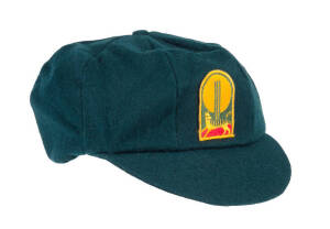 TASMANIA CRICKET CAP, green wool, embroidered Tasmanian Devil logo on front, made by Albion, player unknown. G/VG condition.