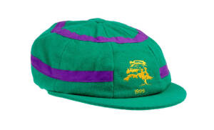 ACB CHAIRMAN'S XI CAP, from the 1999 Lilac Hill match - ACB Chairman's XI v Pakistan (the 1st match of the 1999-2000 Pakistan tour of Australia), green with lilac bands, with embroidered Lilac Hill logo on front. Superb condition. [The Lilac Hill matches,