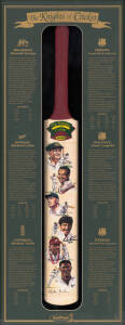 THE KNIGHTS OF CRICKET, full size cricket bat, with signatures of Sir Donald Bradman, Sir Richard Hadlee, Sir Colin Cowdrey, Sir Garfield Sobers, Sir Clyde Walcott & Sir Everton Weekes, limited edition 31/450, mounted in an attractive display case, overal