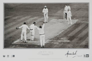 SHANE WARNE: Photograph "Ball of the Century" by Patrick Eagar, signed on mount by Shane Warne, limited edition 368/500, size 63x41cm.