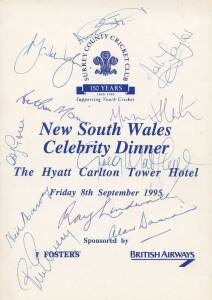 1995 programme Surrey v NSW signed Alan Davison & Greg Matthews; 1995 Surrey menu "New South Wales Celebrity Dinner" with 11 signatures; plus 1980 Surrey menu "A Dinner to Commemorate the Visit of the Australian Touring Side" with 10 signatures.