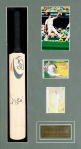 SIGNED CRICKET DISPLAYS, noted Ricky Ponting, Brett Lee, Glenn McGrath, 1995 Australia v West Indies small bat, Channel 9 Commentary Team. All framed, various sizes.