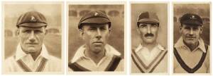 1925-26 R.& J.Hill "Famous Cricketers - including the S.Africa Test Team", standard size [50] & large size [50]; plus "Caricatures of Famous Cricketers" standard size [50] & large size [50]. Mainly G/VG.