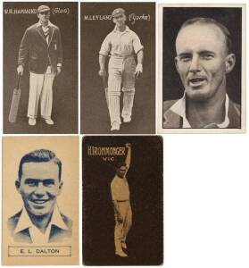 1928-34 Australian (Giant Brand) Licorice group, with 1928 "English Cricketers" (Blue Back) [24] in superb condition;&nbsp;1930 "Australian Cricketers"[25/27] & "English Cricketers" [3/24]; 1930-31 "Australian Cricketers" [15/24]; 1931 "South African Cricketer