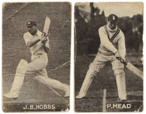 1928 W.C.Douglass (Australian - flour, etc) "Cricket Season 1928-1929", part set [2/16], comprising No.2 J.B.Hobbs & No.3 H.Sutcliffe; plus rare Anonymous set "English Cricketers" (listed in Harris & Seymour p102) [6/15 known + 1 not listed - G.Duckworth]