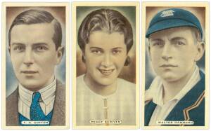 1935 Ardath "Cricket, Tennis & Golf Celebrities" [50] x 2 sets; plus 1938 Sweetacres "Cricket Caricatures" [18/24]. Poor/VG.