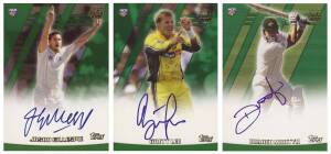 2001-04 cricket cards, noted 2001 Topps signature cards for Jason Gillespie, Brett Lee & Damien Martyn; 2002 Elite "Cricket Australia" [140] including 8 signature cards. Mainly G/VG.