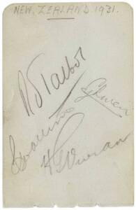 1931 NEW ZEALAND TEAM, autograph pages (2) with 11 pencil signatures including Tom Lowry (captain), Curly Page & Stewie Dempster. Rare -&nbsp;the first tour by a New Zealand team in which&nbsp;Test matches&nbsp;were arranged.