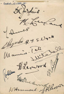 c1931-33 AUTOGRAPH BOOK, with 45 signatures, noted 1931-32 South Africa Cricket Team (16 signatures); 1932-33 England "Bodyline" team (13 signatures including Douglas Jardine); plus aviator Charles Kingsford Smith.