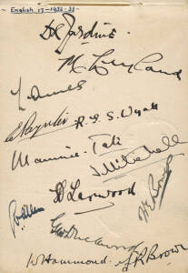 c1931-33 AUTOGRAPH BOOK, with 45 signatures, noted 1931-32 South Africa Cricket Team (16 signatures); 1932-33 England "Bodyline" team (13 signatures including Douglas Jardine); plus aviator Charles Kingsford Smith.