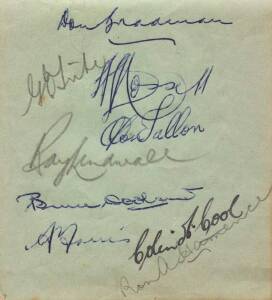 c1944-48 AUTOGRAPH BOOK, with 63 signatures, noted 1946-47 England cricket team (15 signatures); 1946-47 Australian team (9 signatures); 1948 Australian team (12 signatures); few tennis players including Jack Crawford & Gerald Patterson.