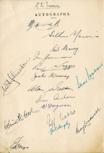 1949-50 AUSTRALIAN TEAM TO SOUTH AFRICA, S.S."Nestor" Farewell Dinner menu with 16 signatures on inside front cover, including Lindsay Hassett, Arthur Morris & Ray Lindwall. Menu with small tear at base, otherwise good condition.