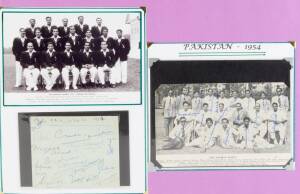 PAKISTAN: 1954-93 Collection of signed autograph pages (8), pictures (4), postcard & team sheets (8). Some duplication, wonderful range of autographs. Mainly G/VG condition.