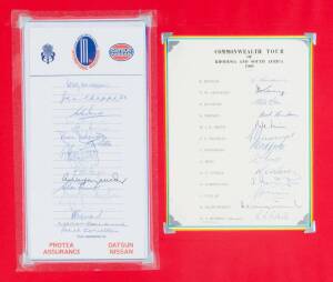 TEAM SHEETS, noted 1960 Commonwealth team; 1972 International Wanderers (2); 1975 Derrick Robins XI; 1976 International Wanderers; 1977-78 WSC Australia; 1977-78 WSC West Indies; 1977-78 WSC World (3). G/VG condition.