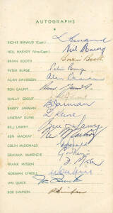 TEAM SHEETS: Album with 1961 Australia "Programme of Matches" with 17 signatures; 1971-72 Rest of the World team; 1978-79 England; 1987 Rest of the World (MCC Bicentenary); 2003-04 ICC Test Team of the Year; 2005 World Team (Tsunami Relief Match); 2005 We