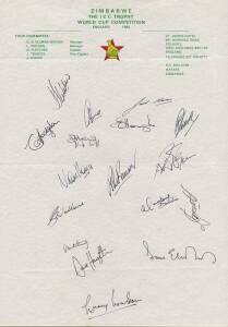 ZIMBABWE: 1982-92 collection of team sheets, signatures include Duncan Fletcher, John Traicos & Dave Houghton. G/VG condition.