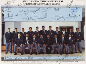 SRI LANKA: c1982-96 collection of signed autograph pages/pictures (5) & team sheets (7). Good range of autographs. Fair/VG condition.