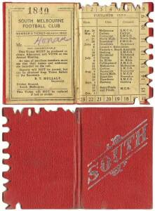 SOUTH MELBOURNE: Member's Season Ticket for 1932, with fixture list & hole punched for each game attended. Fair/Good condition.