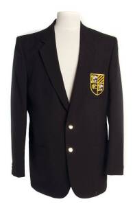 RICHMOND: c1985 Director's Blazer, black with embroidered "(Tiger)/RFC" badge on pocket.