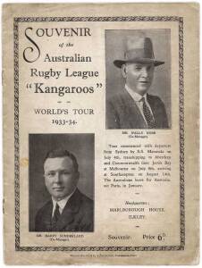 "Souvenir of the Australian Rugby League "Kangaroos", World's Tour 1933-34" [Otley, 1933]. Fair/Good condition.