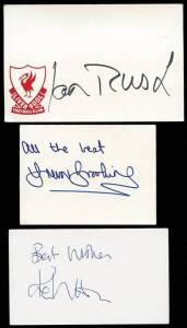 INTERNATIONAL FOOTBALLERS: Signed cards (144), noted Ian Rush, Stan Lazaridis, David Clements, Kevin Wilson, Tommy Wright, Kevin Gallagher, Trevor Brooking.