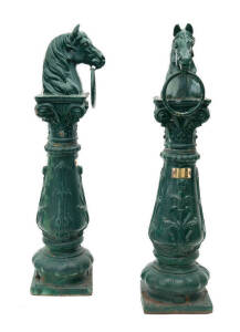 1884 MELBOURNE CUP - MALUA: Pair of cast iron horse's head hitching posts, with brass plaque "Presented to J.O.Inglis – MALUA- Melbourne Cup, 1884". Very attractive and scarce (also very heavy 80kg each!). [The Ballarat Brewing Company each year from 1875