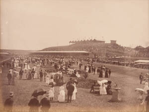 CHARLES NETTLETON PHOTOGRAPHS, noted "The Saddling Paddock at Flemington Race Course, c1884", "Flemington Race Course, Grandstand and Hill on Derby Day, c1884", "Flemington Race Course from the Grandstand, c1884" & "The Lawn, Grandstand and Hill, Cup Day 