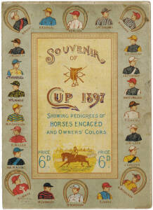 1897 MELBOURNE CUP: "Souvenir of Cup 1897, Showing Pedigrees of Horses Engaged and Owners' Colours", published by C.Tucker, Queen's Walk, Melbourne. 4pp, Colourful and attractive.