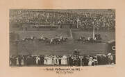 1902 MELBOURNE CUP: Photographs (4) - "Finish, Melbourne Cup, 1902, Won by The Victory", "Melbourne Cup, 1902. The Start", "Melbourne Cup, 1902. First Time Round" & "Cup Steeplechase. Last Jump", all taken by Sears Photo, Melbourne, (minor faults to edges