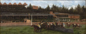 FLEMINGTON STEEPLECHASE: B.Horten, (Flemington Steeplechase), c1907, oil on canvas, framed, overall 85x46cm.