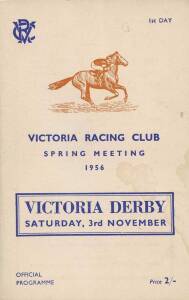 Racebook for 1956 Victoria Derby that included the famous triple dead heat in the Hotham Handicap. Plus c1950s press photographs of Phar Lap & Bernborough.