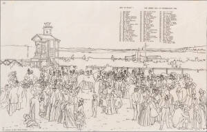 HORSE RACING PRINTS: "Derby Day at Flemington 1886", "The Lawn at Flemington on Melbourne Cup Day 1887" & "The Betting Ring at Flemington 1887", by Carl Kahler. Set of 3 prints (each with key plate on glassine paper), Lithography by A.E.Keating Pty Ltd fo