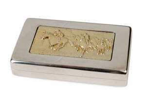 SILVER BOX "RIDING", designed by Stuart Devlin, hallmarked, size 10x6x2cm.