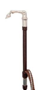 RIDING CROP, decorated with sterling silver horse's leg, made by whip-maker Richard Rowbottom, in timber presentation case.