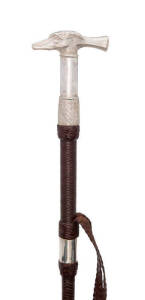 RIDING CROP, decorated with sterling silver dog's head, made by whip-maker Richard Rowbottom,&nbsp;in timber presentation case.