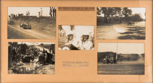 1932 AUSTRALIAN GRAND PRIX: Display "Australian Grand Prix, 203 Miles - 14-3-1932", with press clipping "Bill Northam Gets There in "Red Onzer" (Special Wire from Phillip Island), with 5 wonderful original photographs of the race, window mounted, framed &
