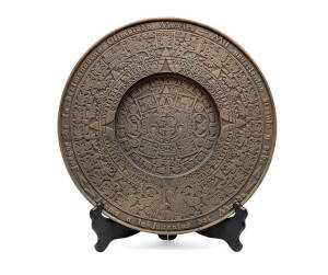 1968 MEXICO OLYMPICS: Bronze plaque, 43cm diameter, with Aztec symbols & text around edge "Juegos de la decimonovena Olimpiada M&eacute;xico - Mil novecientos sesenta y ocho - Llam&oacute; a la Juventad del Mundo". Ex IOC German President.