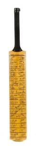 PAKISTAN: Full size Cricket Bat signed by 1983-84 Pakistan & 2004-05 Pakistan with 40 signatures including Imran Khan, Zaheer Abbas, Abdul Qadir, Inzamam-Ul-Haq, Shahid Aafridi & Shoab Akhtar. VG condition.