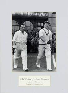 INDIA & ENGLAND, noted 1946 Indian team photograph;&nbsp;1947-48 England team picture with 12 signatures; 1948-49 England team photograph; 1950-51 official England team sheet with 19 signatures (some fading); signed photo of Bill Edrich & Denis Compton walking