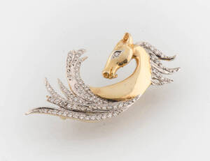 A diamond set figural horse brooch, yellow gold.