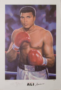 MUHAMMAD ALI: Print "Muhammad Ali" by Mark Sofilas, signed by Muhammad Ali and the artist and numbered 86/250, size 59x89cm. With 'Online Authentics' No.OA-7307497.