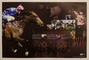 2005 MELBOURNE CUP: "From Champion to Legend - How Makybe Diva Achieved Equine Immortality" print, signed by jockey Glen Boss, limited edition 394/500, size 79x53cm.