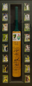 FRAMED CRICKET BATS: Full size Cricket Bat signed by 2006-07 Australian team with 10 signatures including Ricky Ponting, Glenn McGrath & Shane Warne; Full size Cricket Bat signed by 1993-94 NSW Sheffield Shield winning team. Both framed with cricket cards