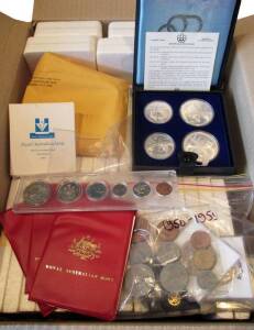 Australia: Proof sets 1978-81 (all x2), 1982 (9) & 1983 (3); Unc. sets 1981 (5) & 1983 (3); $10.00 silver proofs 1982 C'wealth Games (3) &1985 Victoria and Unc. 1985 Victoria: Plus 1974 Canada Olympics silver proof set of 4 & 1970 Unc. set, GB 4 Crowns & 