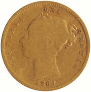 1881M QV, Young Head, Shield reverse. One of the scarcer half sovereigns. - 2