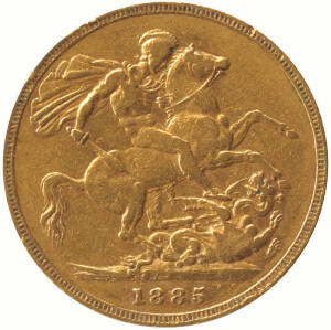 1885M, QV, Young Head, St. George reverse.