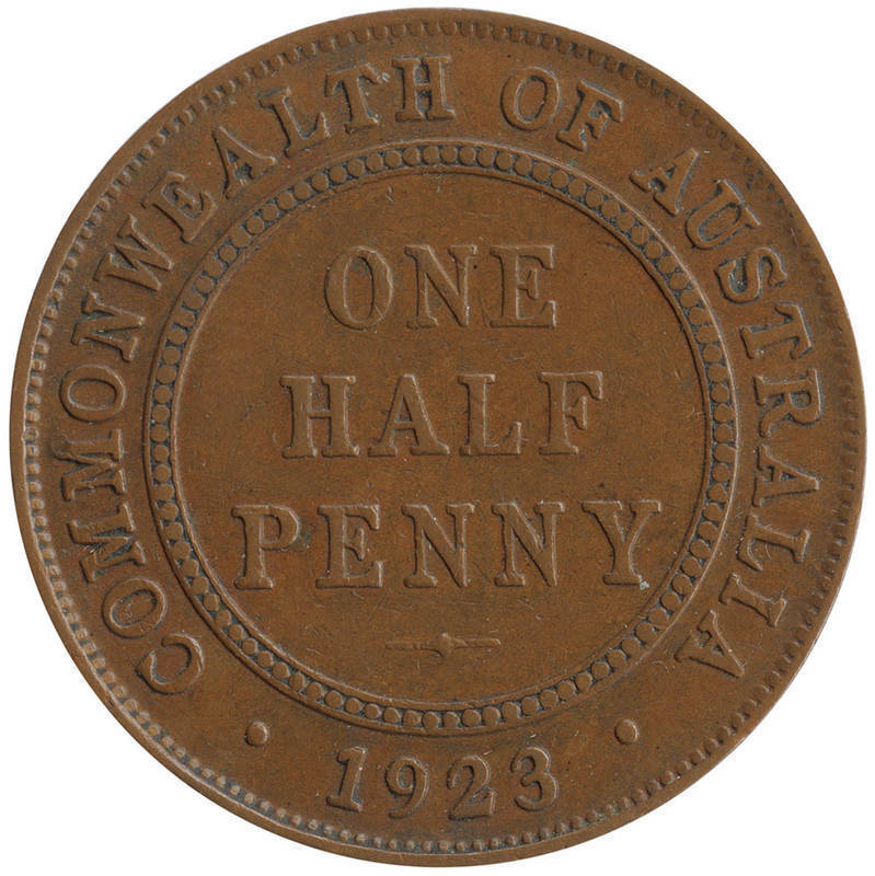 HALFPENNY: 1923, F+, with minor die cracks to the obverse. Plus 1946 1d F+ and a crude 1930 1d forgery.