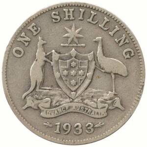 ONE SHILLING: Pre 1945 KGV (23), KGVI (10), post 1946 KGVI (5) and QE II (11). Mixed grades to aUNC. incl. 1933 F.