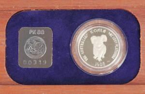 PLATINUM PROOFS: 1988 $50.00, &frac12;oz Koala, First year of issue, in a wood presentation case numbered "00319".