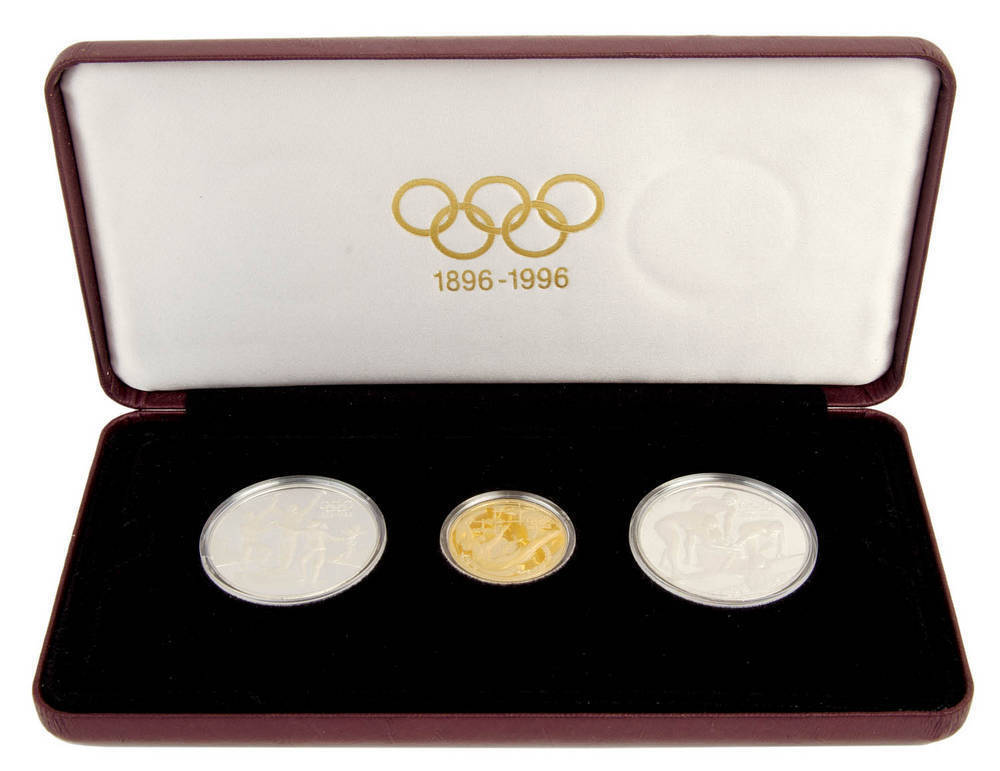 1896-1996 Olympics Centennial coin program. 1993 cased set of 3